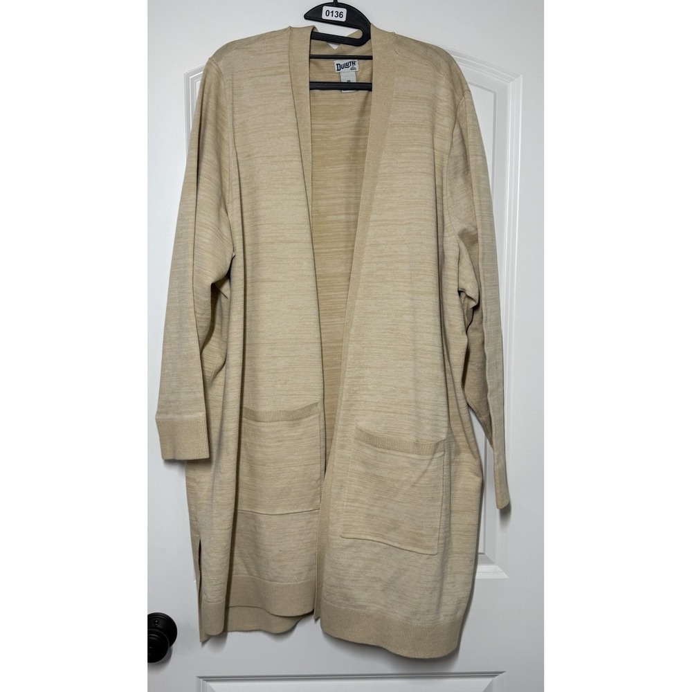 Duluth Trading Duster Cardigan Womens 3X Plus Beige Open Front Cotton Minimalist - Picture 1 of 11
